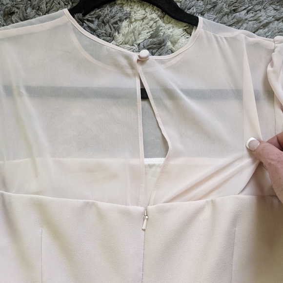 Hobbs Pale Pink Blush Mila Shift Dress Midi Long Sleeve Sheer Sleeve Size 8 - Picture 6 of 16